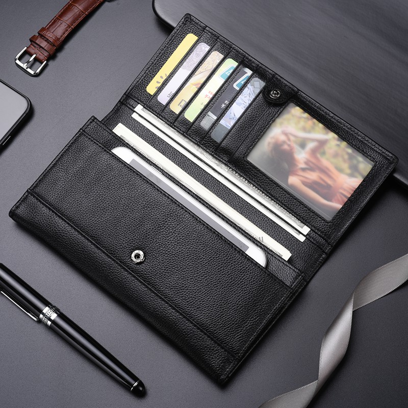 Wallet Men's Long Version Genuine Leather Youth Leather Wallet 2021 New Soft Leather Men Casual Business Money Clip Cappino