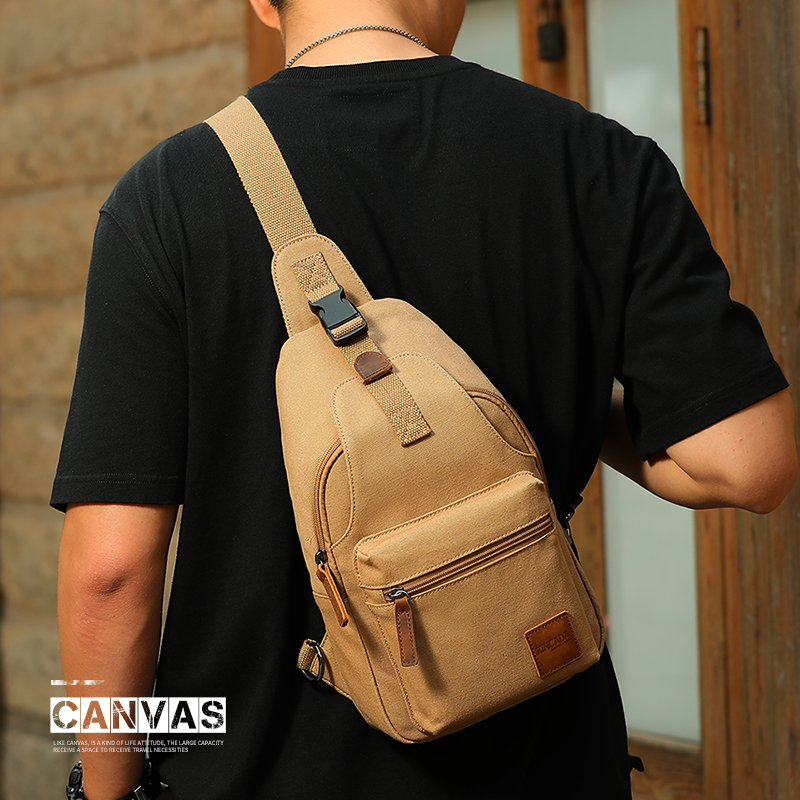 Skew Satchel men's single shoulder bag Chauded chest bag men's bag buns bag trendy casual canvas Han version Chest Front Men's Bag