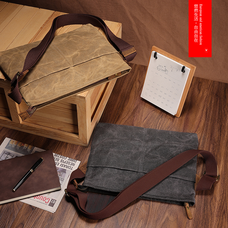 Tooling Day Ensemble Retro Brief single shoulder commuter mailbag abrasion resistant to make old waterproof oil wax canvas Diagonal Satchel