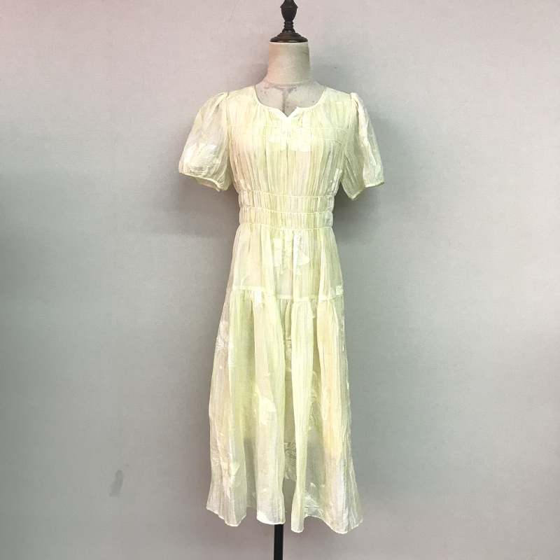 Q26Bl237 Same Style as in the Mall, 2026 Summer Fashion Elegant V-Neck Elastic Waist Printed Mid-Length Dress