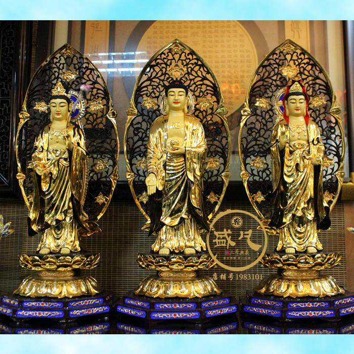 Taiwan's Shengfan Pure Copper Bronze Statue of Guanyin Amitabha to BodhisattBodhisattva West Three Holy Stations Like a Buddhist Buddha Pendulum