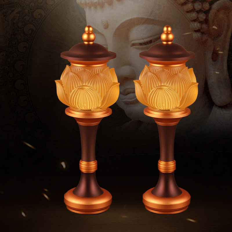 Buddha front copper electric supply lamp glass Buddha supply lamp led colorful lotus lamp home plug Guanyin changming lamp lotus lamp