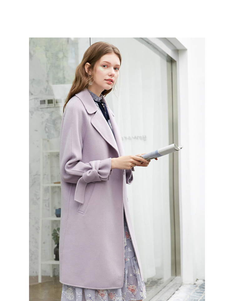 Áo ba lỗ 2018 mùa đông mới buông áo len dài màu tím nhỏ hai mặt áo khoác nữ áo dạ tweed