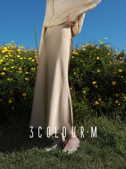 Sancai 2025 Autumn New Satin Mermaid Skirt Pear-Shaped Body High Waist Light Blue Midi Skirt A-Line Skirt Long Skirt Women m