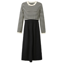 Three-color large size womens clothing 2024 winter new style striped patchwork waist slimming knitted dress round neck fat mm