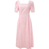 Three-color large size womens clothing 2024 summer new French square neck dress pinstripe cotton long skirt romantic fat MM