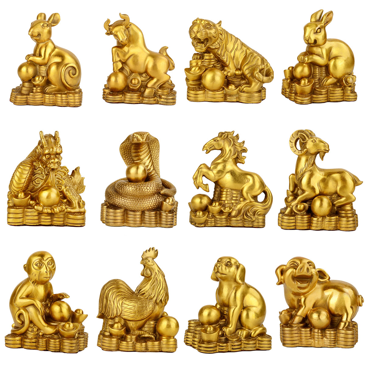 Emizu Copper Belongs Rat Bull Tiger Rabbit Dragon Snake Horse Goat Monkey Chicken Dog Pig Duozodiac Home Wine Cabinet Hem