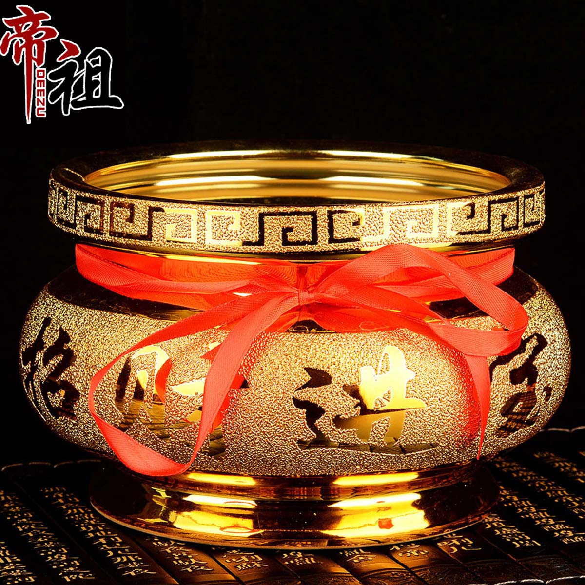 Emizu Golden Ceramic Incense Stove Pendulum Pieces Large Horn Burning Incense Stove Lavender Furnaces Domestic Room