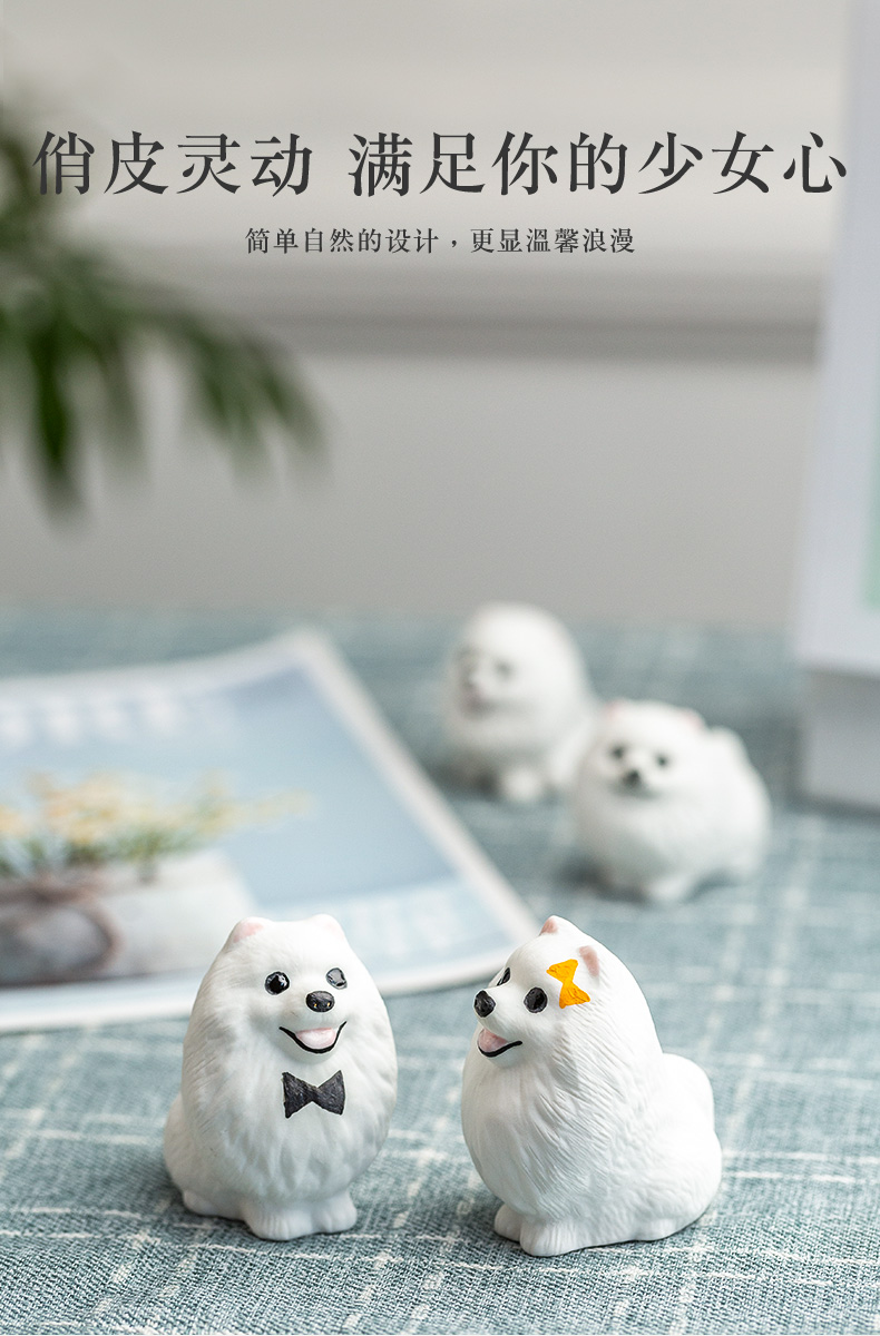 Pomeranian ceramic small place creative express teddy desktop ornaments dog doll, valentine 's birthday