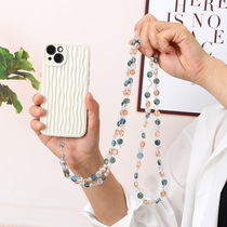 Personality Round Crystal Skew Satchel Handstring Beads Caring mobile phone Hanging Pendant Pendant Single Shoulder Strap Bag chain Sub-chain