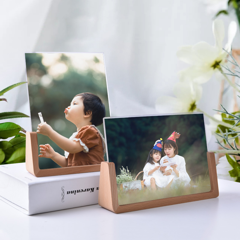 Beech wood photo frame 6 inch 7 inch 8 inch a4 acrylic solid wood pendulum table exquisite U-shaped frame wash photo made ornaments