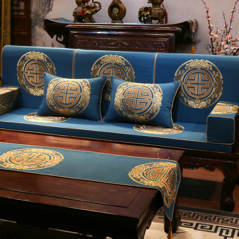 Solid wood sofa cushion cover mahogany sofa cushion new Chinese cotton and linen removable and washable four seasons universal non-slip mat customization