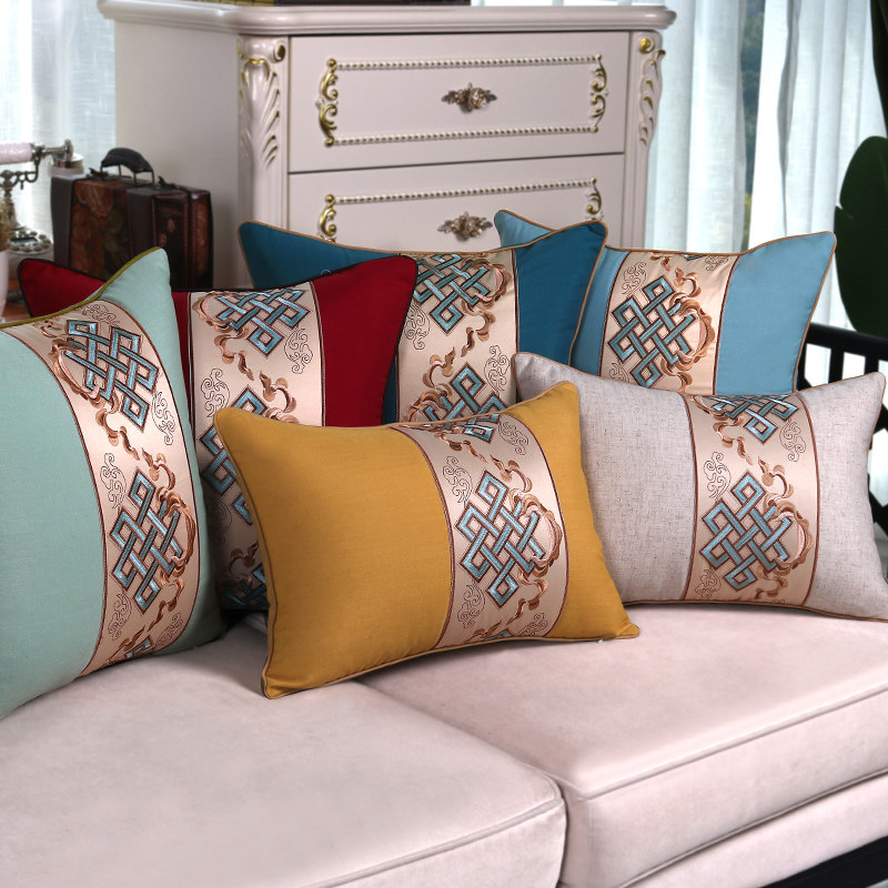 Guochao sofa pillow cushion living room Chinese style cotton and linen Chinese style embroidered bedside large backrest pillowcase custom