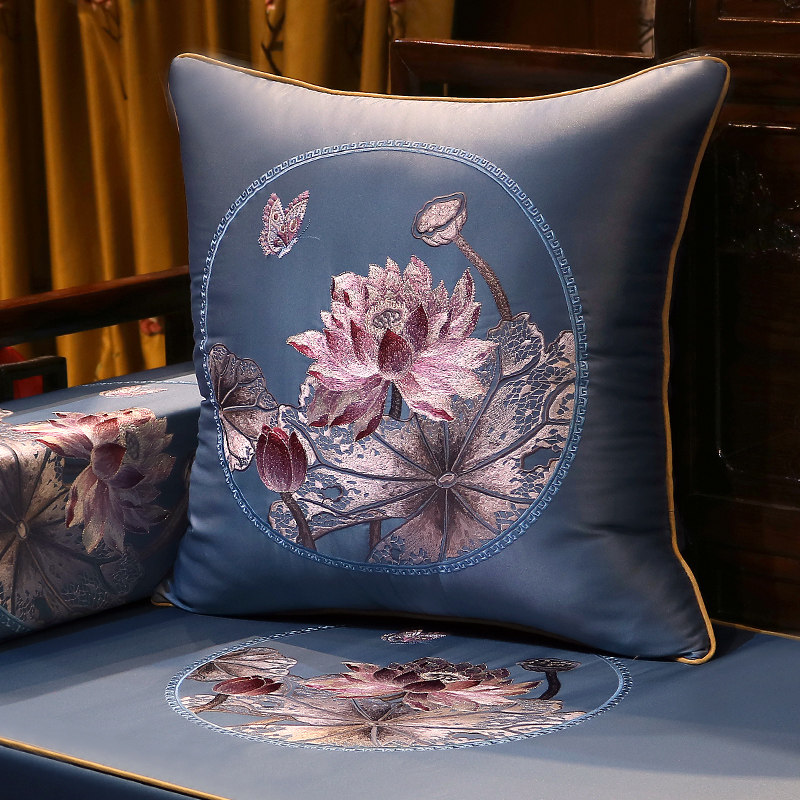 New Chinese style pillow mahogany sofa cushion cover Chinese style high-end backrest cover waist pillow embroidery pillow with core customization