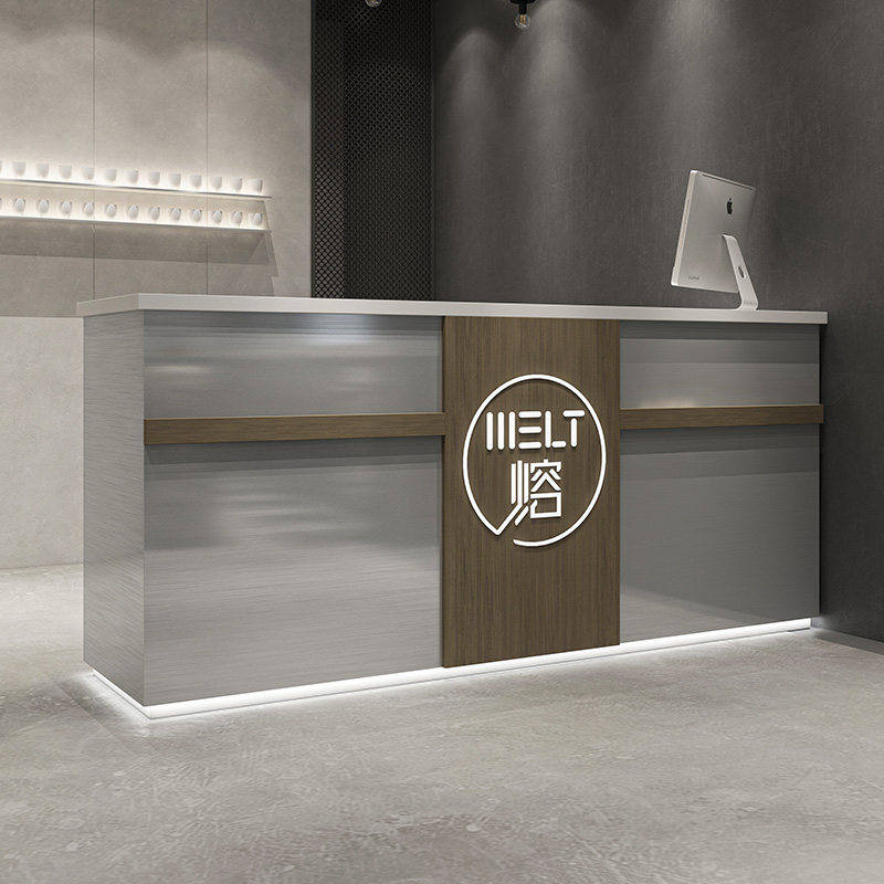 Modern Light Luxury Clothing Store Collections Silver Counter Milk Tea Shop Stainless Steel Bar Table Beauty Salon Receptionist's Reception Counter