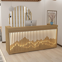 Log color Chinese bar cashier health center reception desk B&B front desk beauty salon teahouse simple front desk
