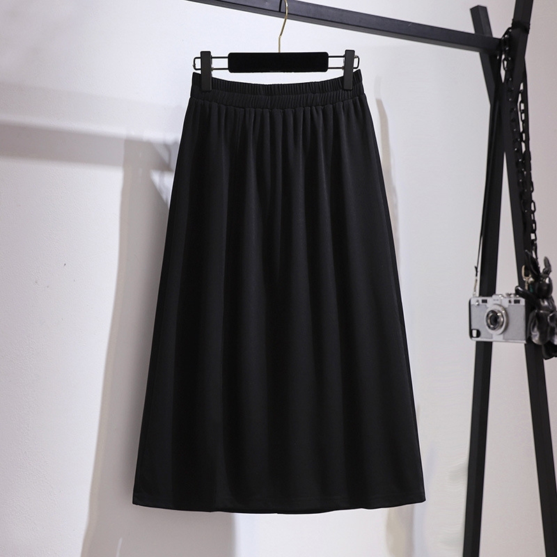 Black Midi Skirt for Women, Spring and Summer New Style, High-Waisted, Versatile, Slimming, Hip-Covering, A-Line Skirt for Petite Women
