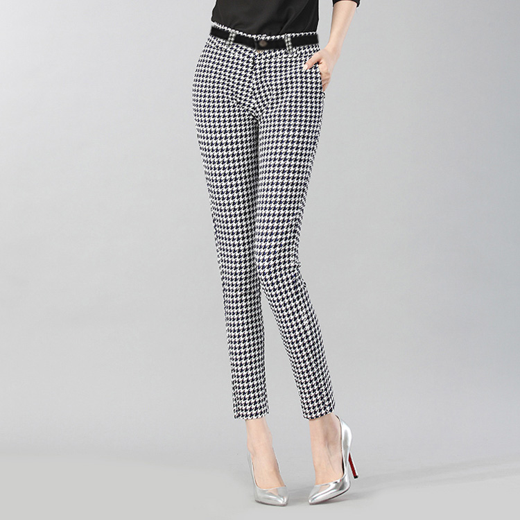 Thousand bird pants casual pants 2019 summer new black and white grid pants women's trousers nine casual narrow pants
