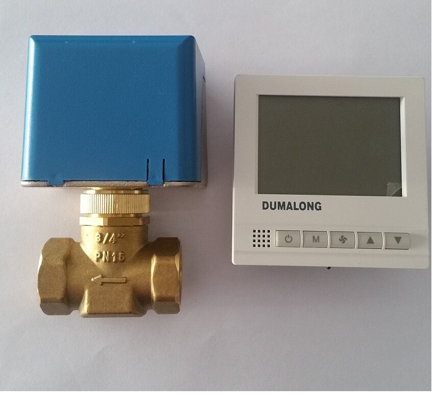 Dumilong 220V central air conditioner thermostat LCD thermostat electric two-way valve three-piece set