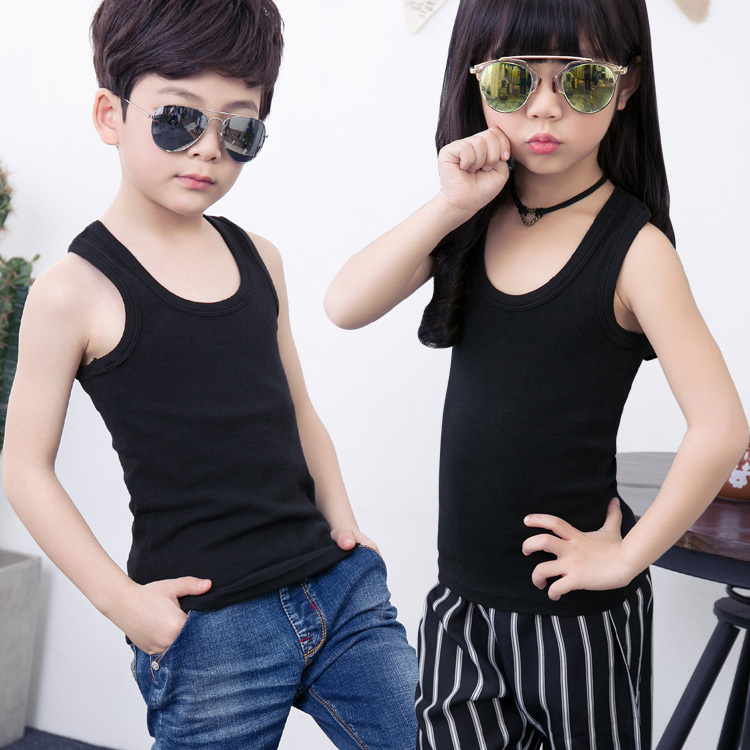 Trẻ em vest cotton mùa hè váy boy cross-bar can-vai bé không tay đầu đen cô gái cởi quần áo đáy sling.