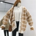 Chic mùa thu sớm lười gió V-cổ dài áo len kẻ sọc cardigan nữ mùa thu lỏng dày đan áo khoác áo cardigan nữ Cardigan