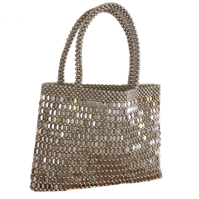 UGALS retro metal shiny bag hand-woven beaded bag sequined pearl bag shopping bag shoulder handbag