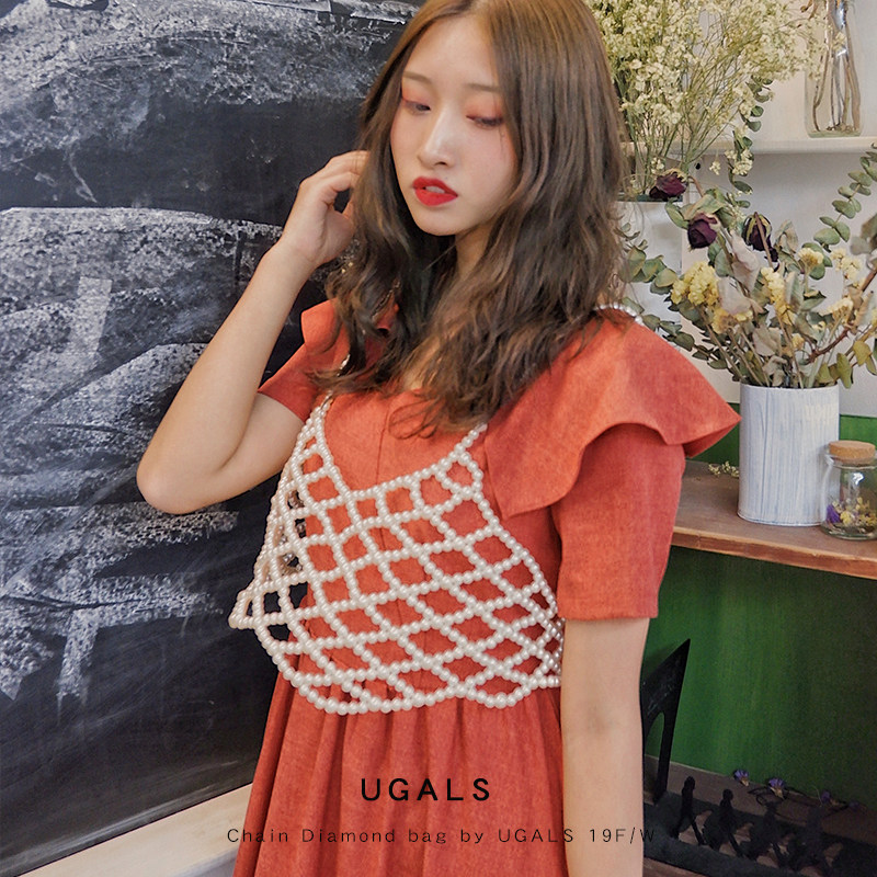 UGALS summer hollow heavy industry string beads hand-knitting pearl vest hanging hanging vest wearing a woman outside the chest