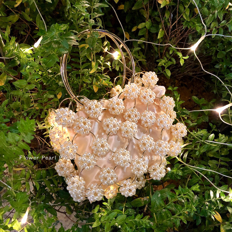 UGALS vintage Korean socialite ins Hollow out hand woven beaded flower fairy pearl bag handbag for women