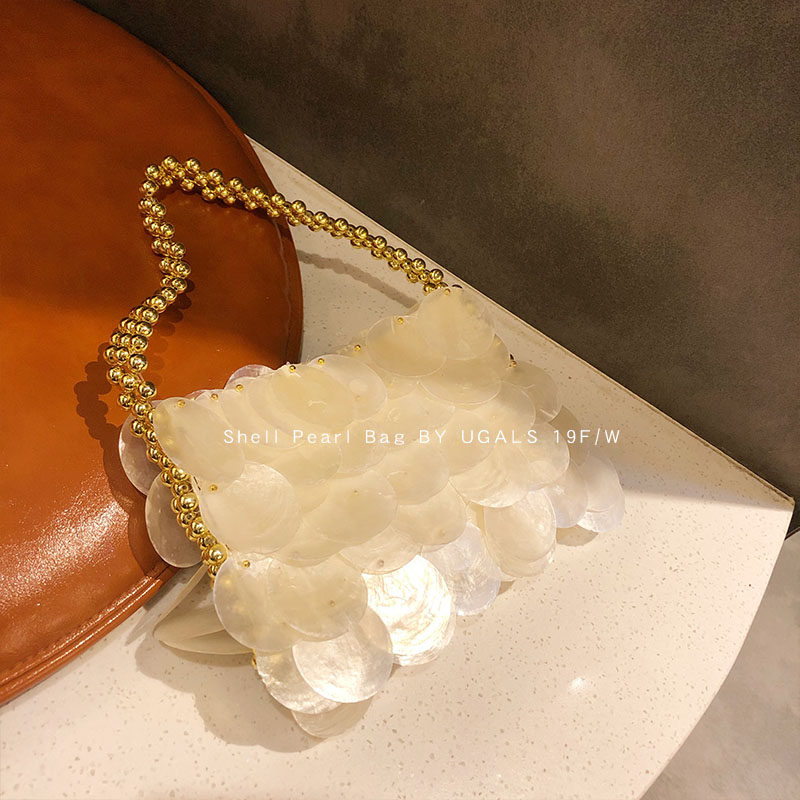 UGALS Shells Bag Natural Fritillary Shrimp Sheet Bag Bright Sheet Handwoven String Beads Pearl Bag Mobile Phone Bag Inclined Satchel-Taobao
