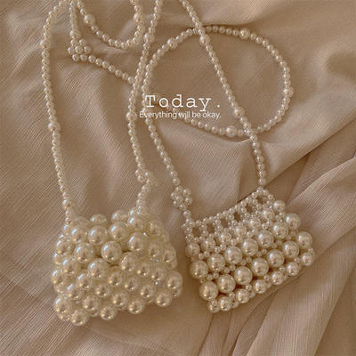 UGALS French fairy coin small bag, hand-woven beaded pearl bag, mini mini mouth red envelope crossbody bag