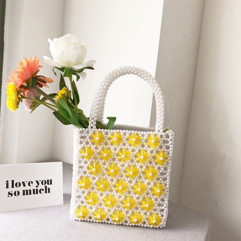 UGALS French retro acrylic bag hand-woven flower beaded fairy pearl bag hand-held messenger bag women