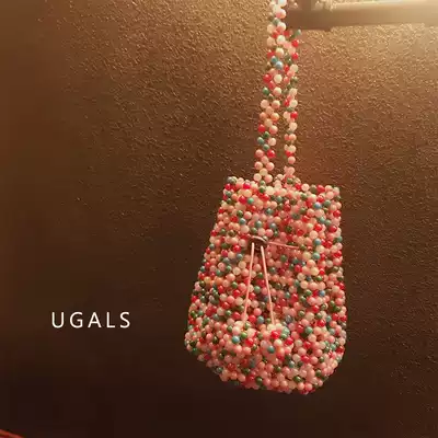 Colorful design holiday dinner pearl bag Handmade beaded bag Acrylic round beads woven bag portable bucket bag