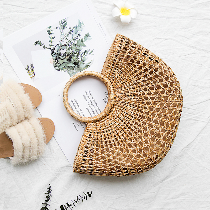 Handmade Straw Beach Bag, Moon Straw Bag, Woven Bag, Tote Bag for Travel and Vacation in Thailand ins