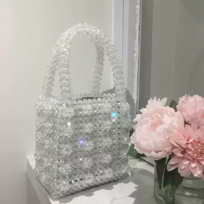 Crystal bag 2020 New ins fairy design handmade beaded bag woven bag transparent pearl bag Hand bag women