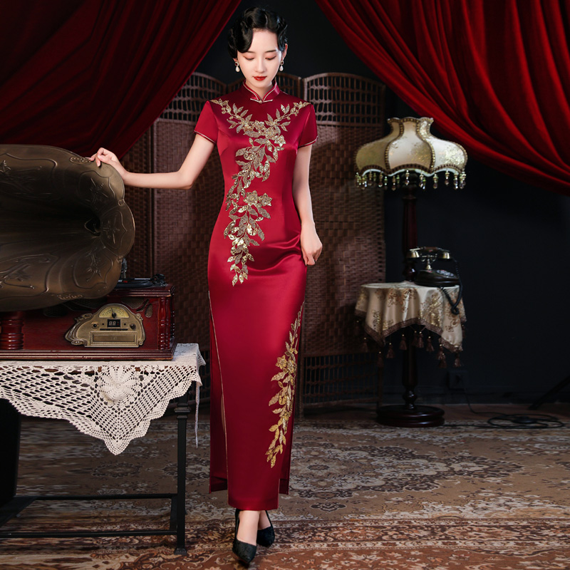 Dress, cheongsam, long elite colored skirt for mother, 12 years, maxi length, 2022 collection, Chinese style