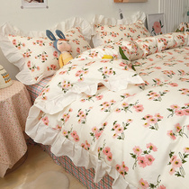  Nordic cotton Korean version of the four-piece cotton ruffle bed sheet duvet cover bed sheet pastoral flower lady bedding