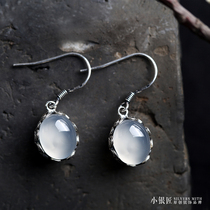 925 sterling silver earrings female natural ice species chalcedony pattern hollow simple fashion temperament earrings earring ear jewelry