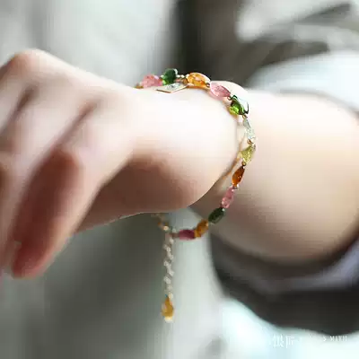 Small silversmith 14K gold bag natural tourmaline hand female summer simple niche advanced sense Crystal Jade girlfriends handstring