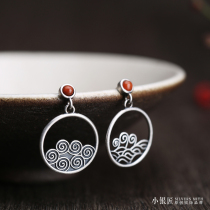 (wind raw water up) pure silver ear ring female south red agate small crowdsourced design advanced sense ancient wind ear spikes earrings