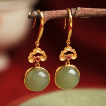 Small silversmith and Tian jade pure silver ear ring female summer safe button small crowdsourced design sensation high-grade jade earbuke earbuke