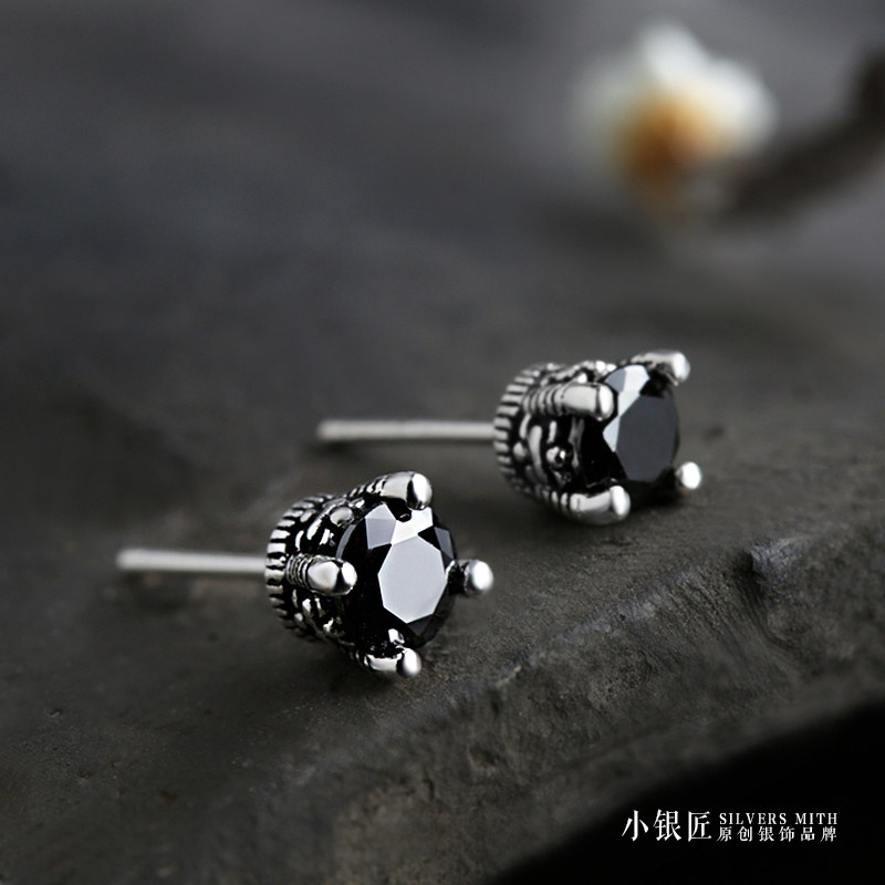 925 sterling silver ear needle natural black agate crown fashion simple personality temperament wild men and women earrings ear jewelry