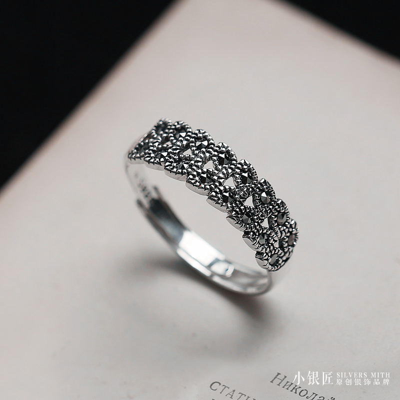 ins niche design 925 sterling silver ring female Korean version simple fashion starry mouth literary retro ring