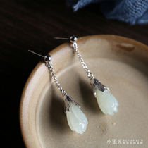 S925 Pure Silver Earrings Woman Natural and Tian jade Orchid Long Fashion Minimalist Temperament Ear-Ear Pendant