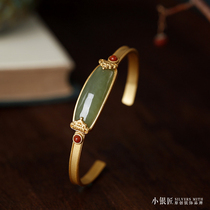 Small Silver Artisan Original Pure Silver Ancient Farin Gold Bracelet Woman Ruyi and Tian Biyu China Wind Retro Ancient Temperament Opening Bracelet