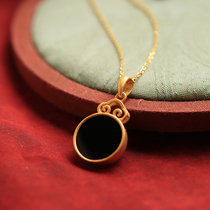 Small silversmith natural and field jade ink jade pendant female Ruyi pure silver ancient Fagin gold safe button jade lock bone chain necklace