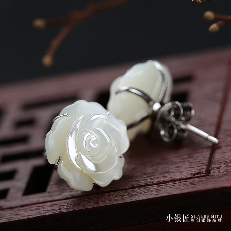 Rose pure silver earnailgirl natural maternal beauty flowers Superior mountain tea flower earrings earrings for Mother's Day gift