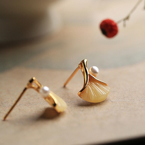 Small Silver Smith Pure Silver Gilded Honey Wax Ear Nail Female Gingko Small Crowddesign Sense Superior Light Lavish Earrings Earrings Earrings