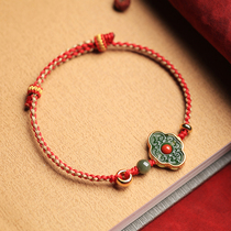 Beyu Ruyi and Tian Yuu pure silver red rope bracelet female handmade rope Chinese wind This year Red New Year gifts