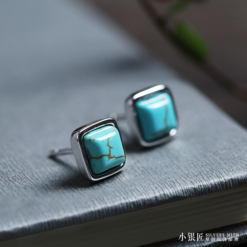 925 sterling silver earrings needle women natural turquoise niche literary fashion simple retro temperament crystal earrings jewelry
