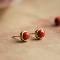 Small silversmith South red Manau pure silver red earlynail female advanced sensation light lavish retro earrings earrings Mothers Day gift